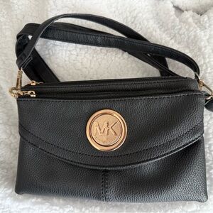 Michael Kors Black Crossbody with Gold MK Medallion